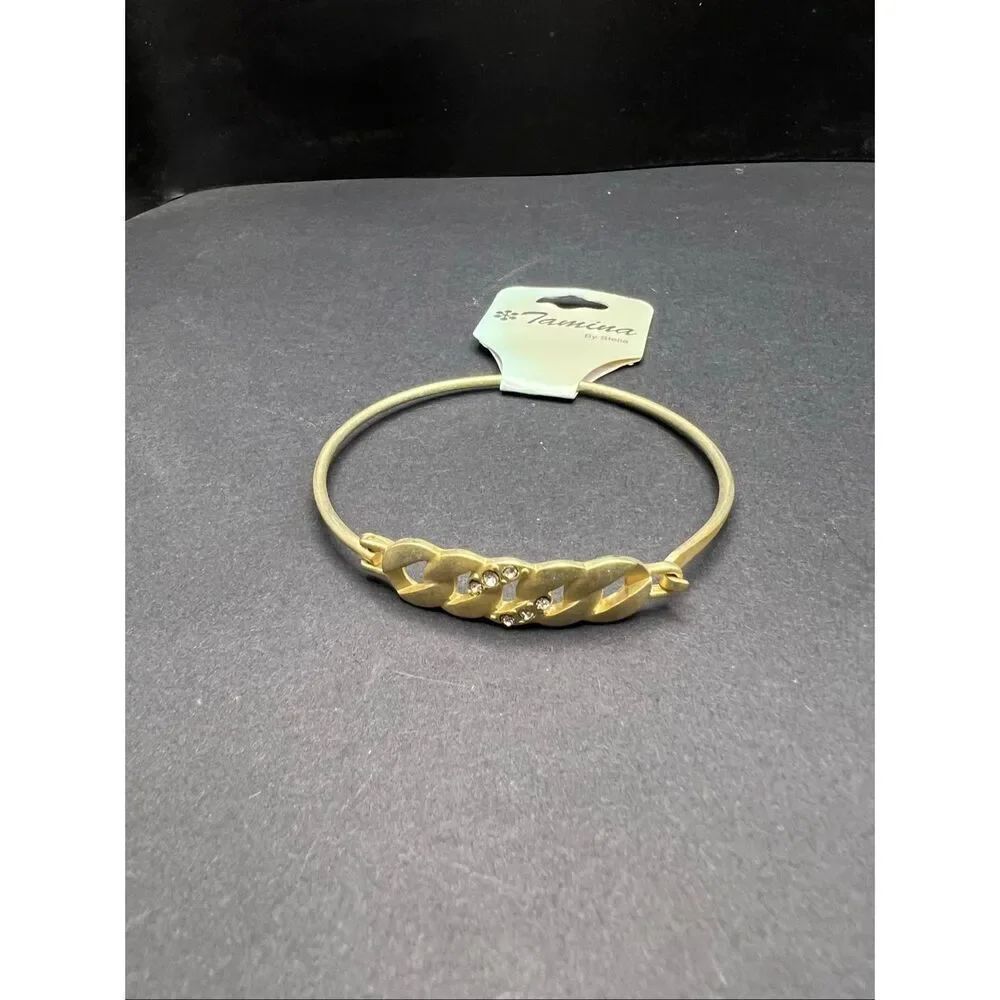 Tamina By Stella Gold Tone Hinged Bangle Bracelet Link Rhinestones Accents